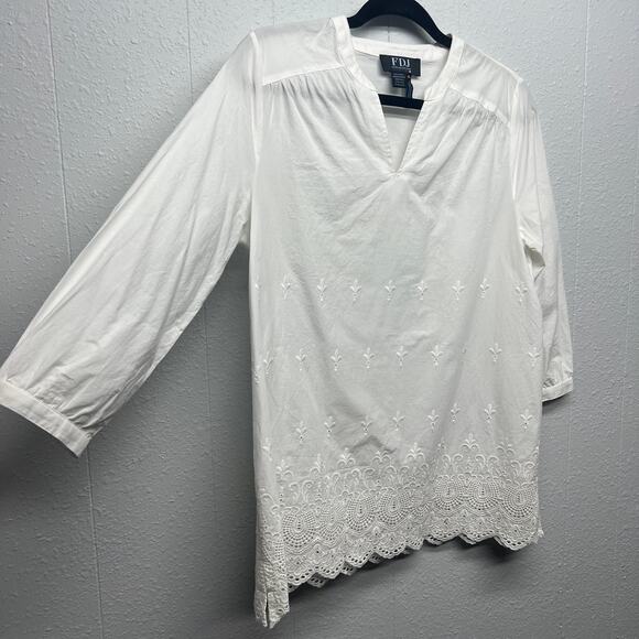 FDJ Women's Garden Core Peasant Coastal Embroidered Crochet Vacation Top Size 4 - Picture 5 of 14